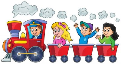 Sticker Trein met gelukkige kinderen