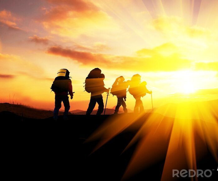 Sticker Trekking bij zonsondergang