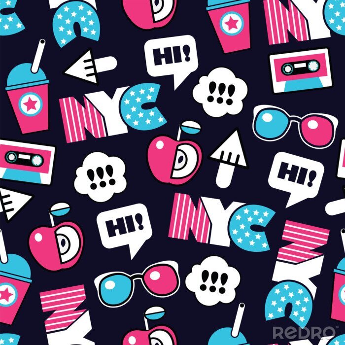 Sticker trendy naadloze vector Amerikaans patroon met labels