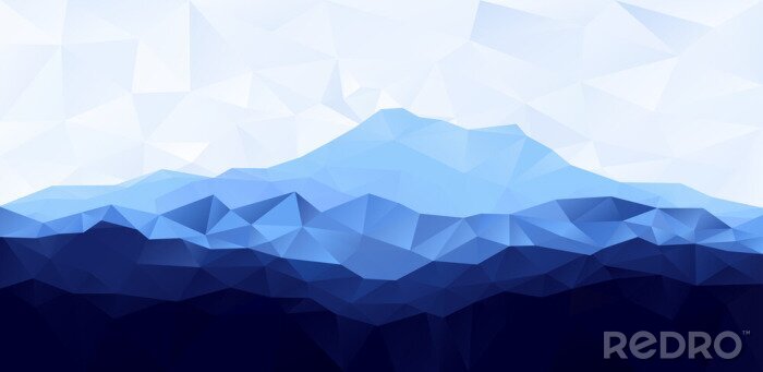 Sticker Triangle laag poly veelhoek geometrische achtergrond met blauwe bergen