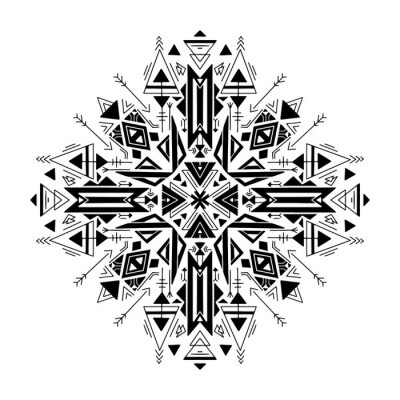 Sticker Tribal geometric mandala. Black native ornament on a white background. Mystical pattern. Vector folk pattern for cards, stickers, scrapbooking decoration and your creativity.