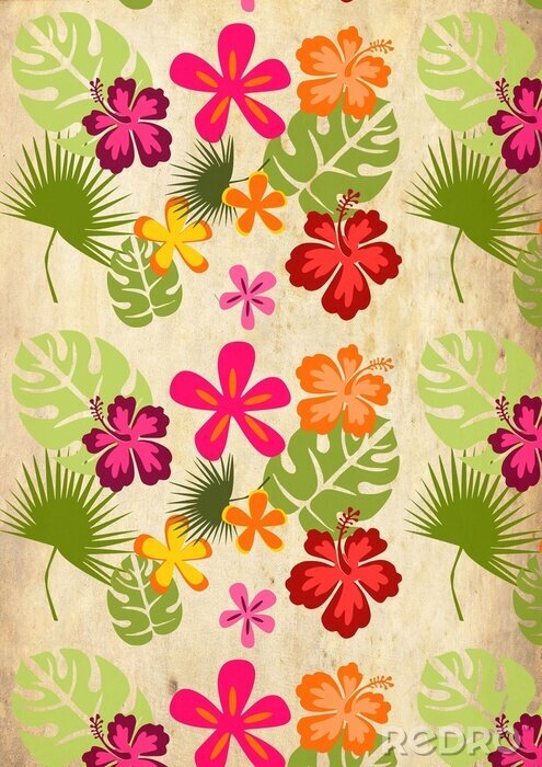 Sticker Tropische bloemen met vensterblad