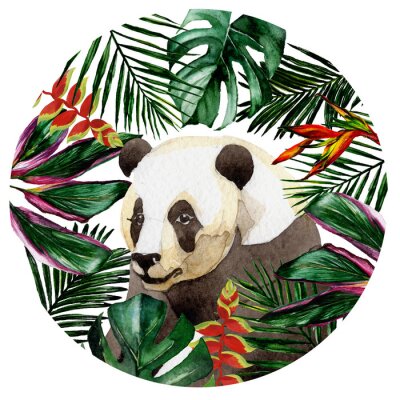 Sticker Tropische Hawaii bladeren in een aquarel stijl geïsoleerd. Aquarelle wilde bloem voor achtergrond, textuur, omslagpatroon, kader of grens.