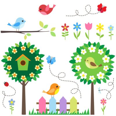 Sticker Tuin met een veelkleurige illustratie van de regenboogpaalomheining