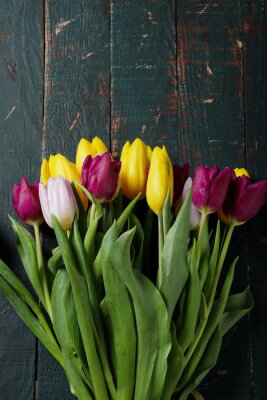 Sticker Tulpen op donkergroene planken