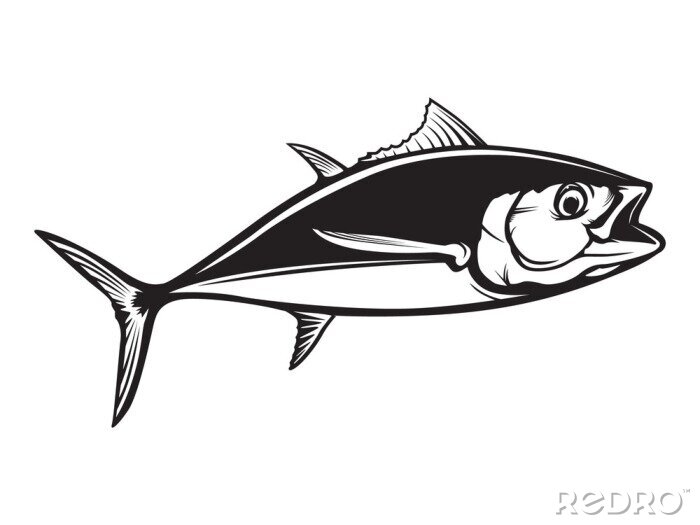 Sticker Tuna big fishing logo illustration. Tuna fish fishing vector emblem. Blue fin fish marine theme. Angry fish.