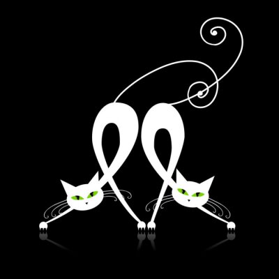 Twee gracieuze witte katten, silhouet voor uw ontwerp
