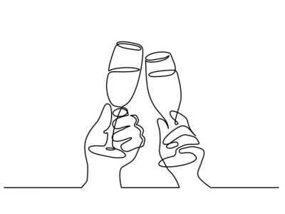 Sticker Twee handen juichen met glazen champagne
