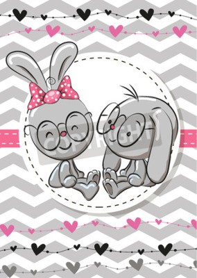 Sticker Twee konijntjes met glazen decoratieve afbeeldingen