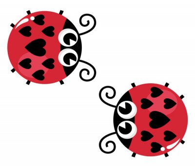 Twee rode lieveheersbeestjes in zwarte harten