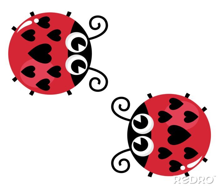 Sticker Twee rode lieveheersbeestjes in zwarte harten