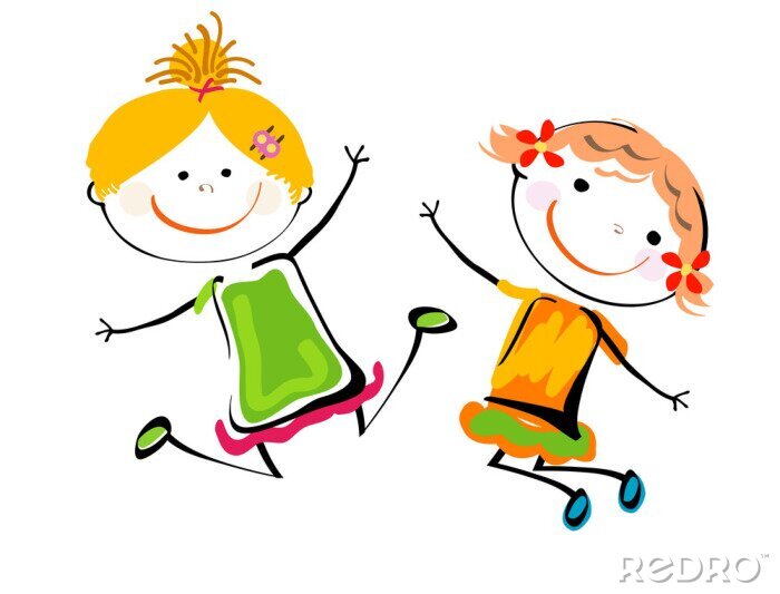 Sticker Twee spelende kinderen vrolijke illustratie
