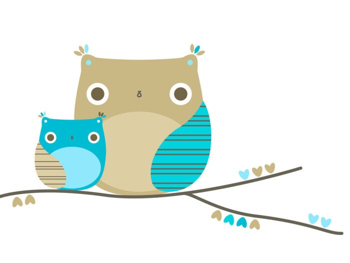 Sticker Twee uilen in blauwbruine kleuren