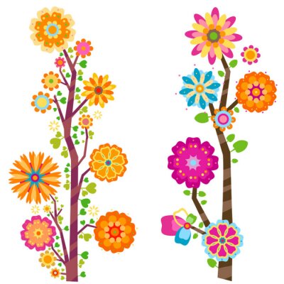 Sticker Twee veelkleurige bloemen moderne illustraties