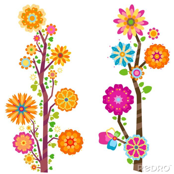 Sticker Twee veelkleurige bloemen moderne illustraties