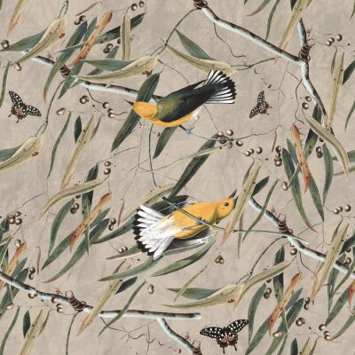 Sticker Twee vogels in het struikgewas