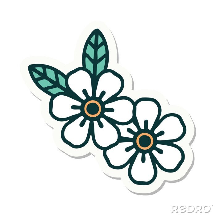 Sticker Twee witte bloemen minimalistische illustratie