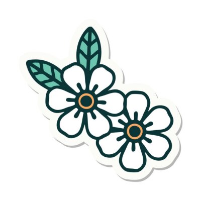 Sticker Twee witte bloemen minimalistische illustratie