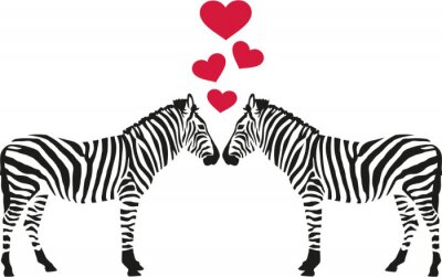 Sticker Twee zebras in liefde met harten