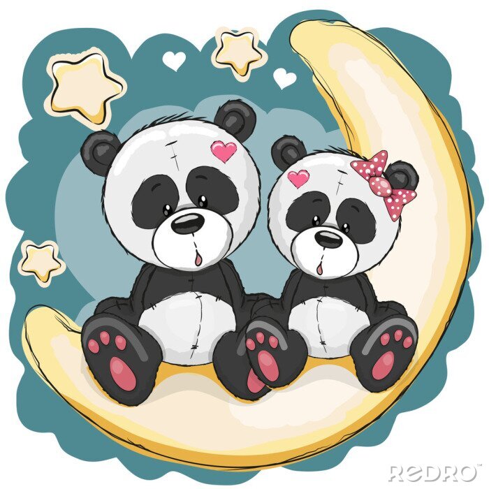 Sticker Two Pandas on the moon