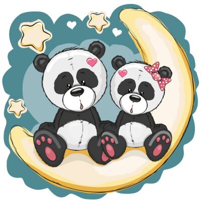 Sticker Two Pandas on the moon