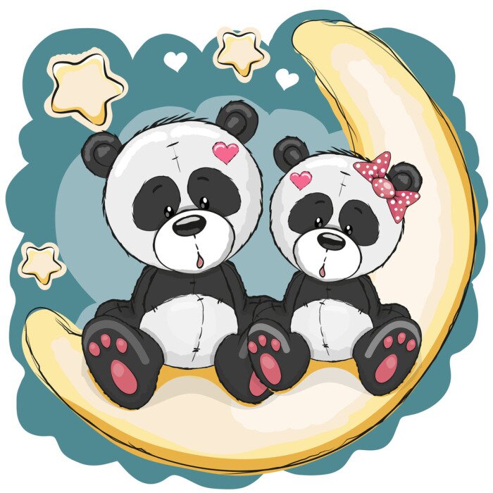 Sticker Two Pandas on the moon