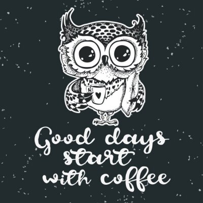 Sticker Uil met een inscriptie over koffie