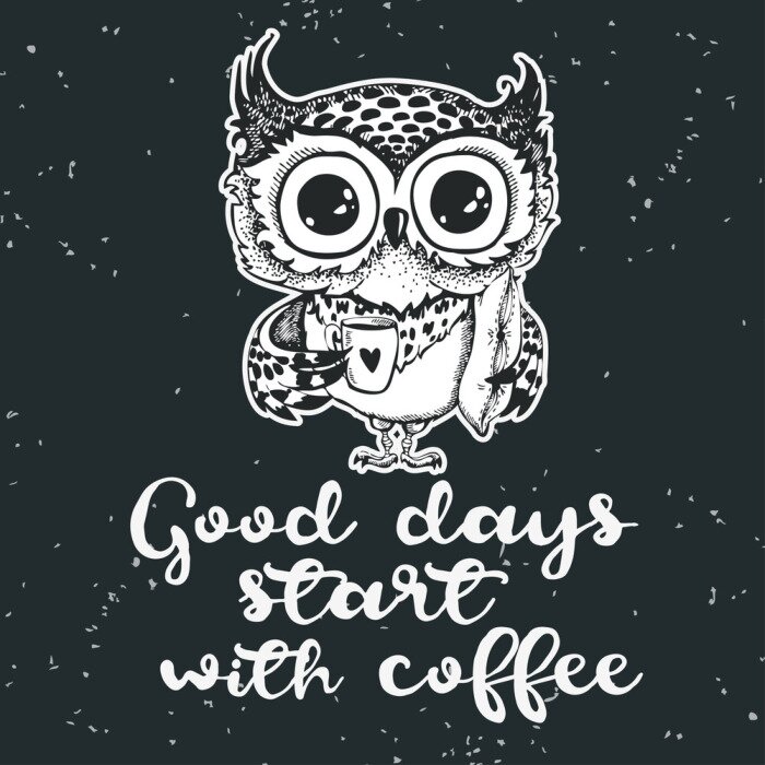 Sticker Uil met een inscriptie over koffie