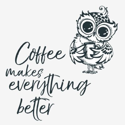 Sticker Uil met een kopje koffie