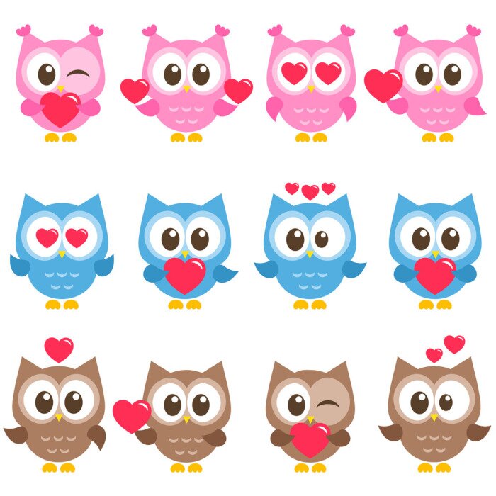 Sticker Uilen met hartjes