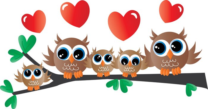 Sticker Uilen op een tak met hartjes