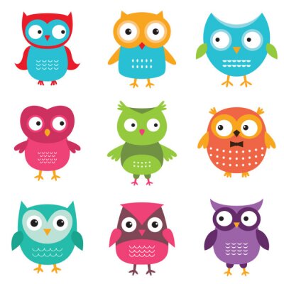 Sticker Uilen voor kinderen in verschillende kleuren