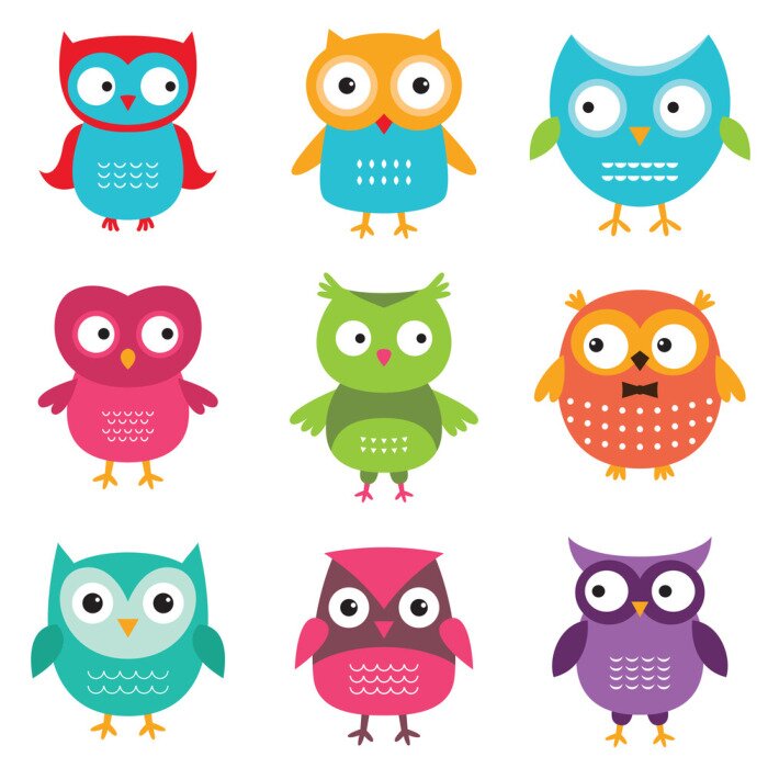 Sticker Uilen voor kinderen in verschillende kleuren