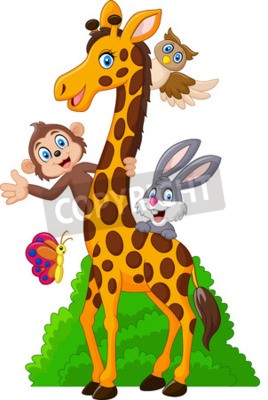 Sticker Uilkonijn en aap op een giraf