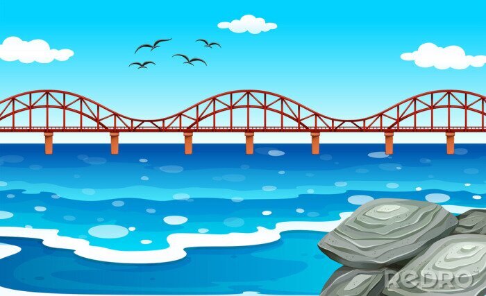 Sticker Uitzicht op de oceaan met de brug