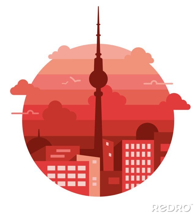 Sticker Uitzicht op de stad. Vector platte ontwerp illustratie. Abstracte skyline van de stad