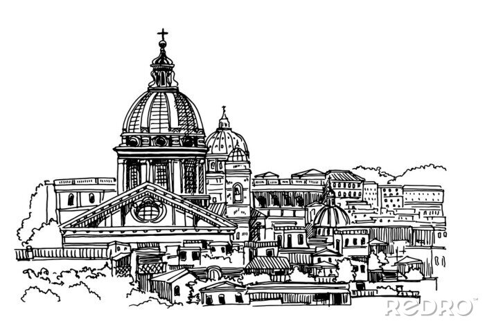 Sticker uitzicht op het historische centrum van Rome, Italië