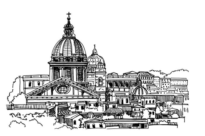 Sticker uitzicht op het historische centrum van Rome, Italië