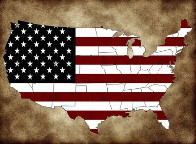Sticker USA kaart met de vlag en de staten
