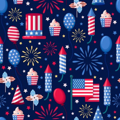 USA vakantie naadloze witte patroon. Vector achtergrond afdrukken. Amerikaanse nationale symbolen, viering Independence Day