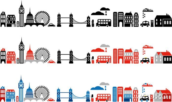 Sticker Vector banners van de bezienswaardigheden van Londen - Europese steden serie