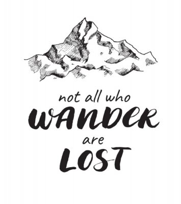 Sticker Vector berg schets tekenen met handwrited offerte.