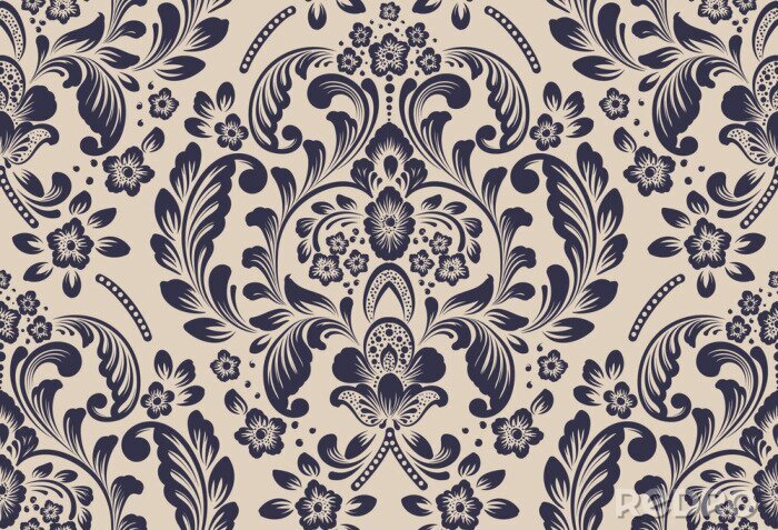 Sticker Vector damask seamless pattern element. Classical luxury old fashioned damask ornament, royal victorian seamless texture for wallpapers, textile, wrapping. Exquisite floral baroque template.