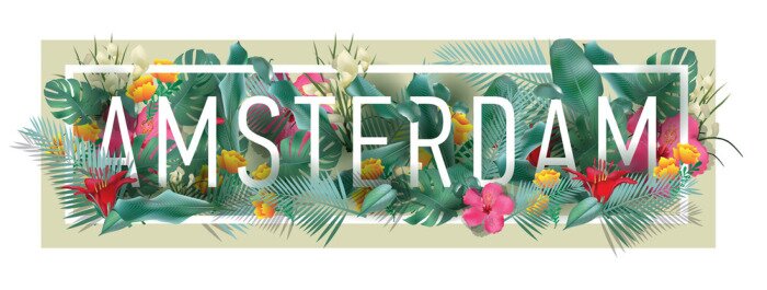 Sticker Vector floral framed typografisch stadsbeeld van AMSTERDAM