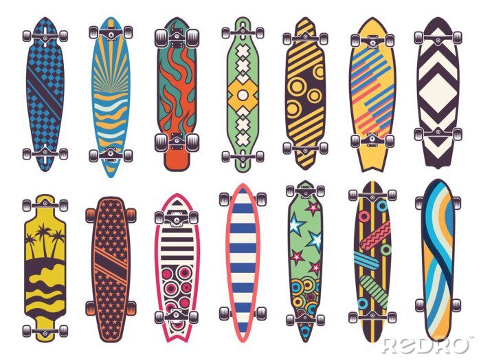 Sticker Vector gekleurde illustraties op skateboards