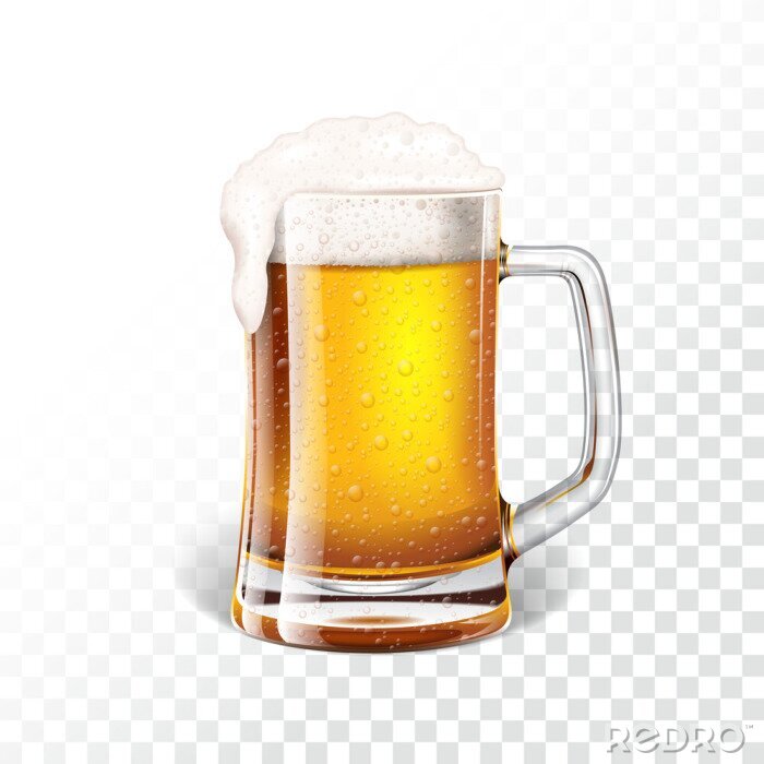 Sticker Vector illustratie met vers lager bier in een biermok op transparante achtergrond.