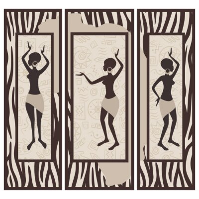 Sticker Vector illustratie van dansende vrouwen Triptych.