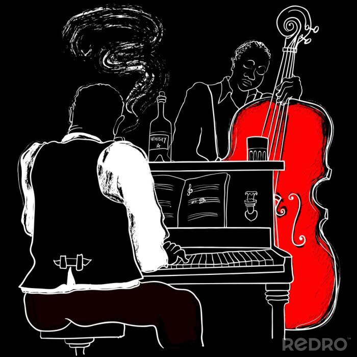 Sticker Vector illustratie van een Jazz piano en contrabas