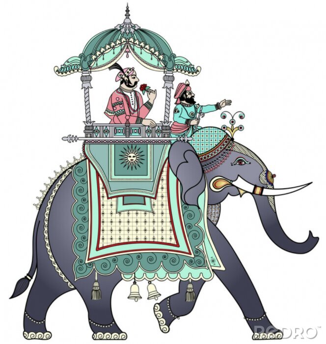 Sticker Vector illustratie van een versierde Indische olifant