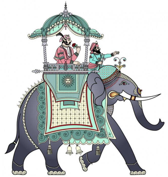 Sticker Vector illustratie van een versierde Indische olifant